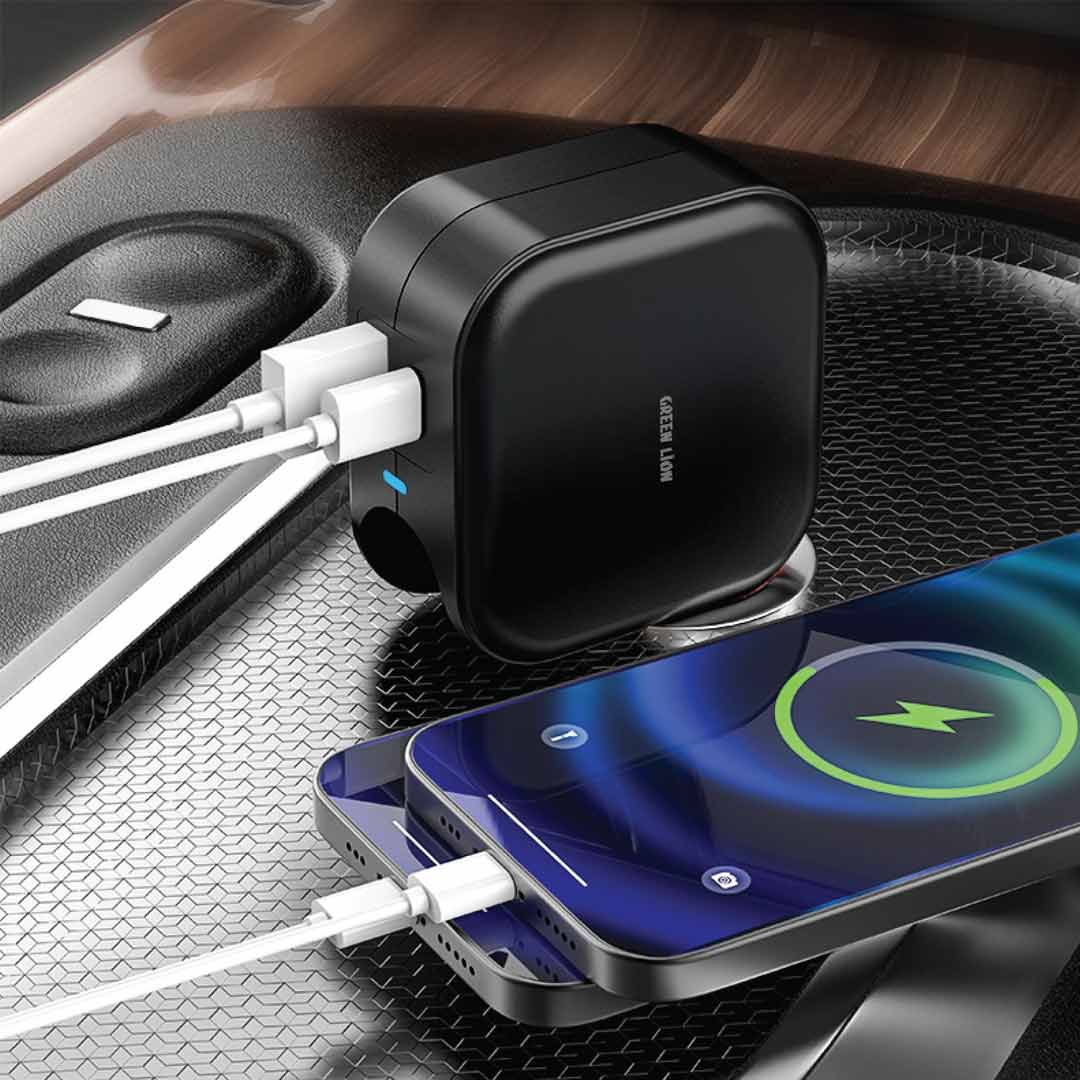Green Lion Duo Power Car and Wall Charger - Black