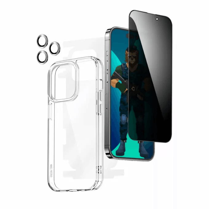 Green Lion 4 in 1 360° Privacy Protection Pack For iPhone 14 Pro - Gold