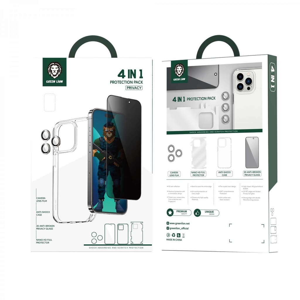 Green Lion 4 in 1 360° Privacy Protection Pack For iPhone 14 Pro - Gold