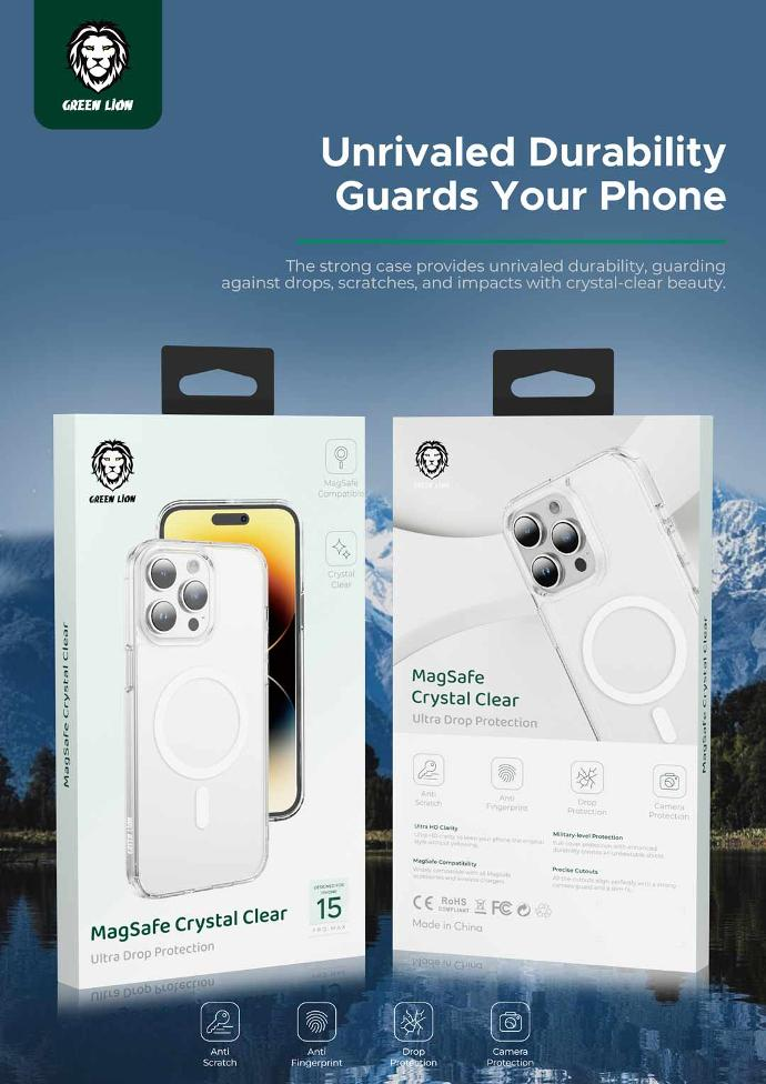 Green Lion Magsafe Crystal Clear Case for iPhone 15 Pro Max - Clear