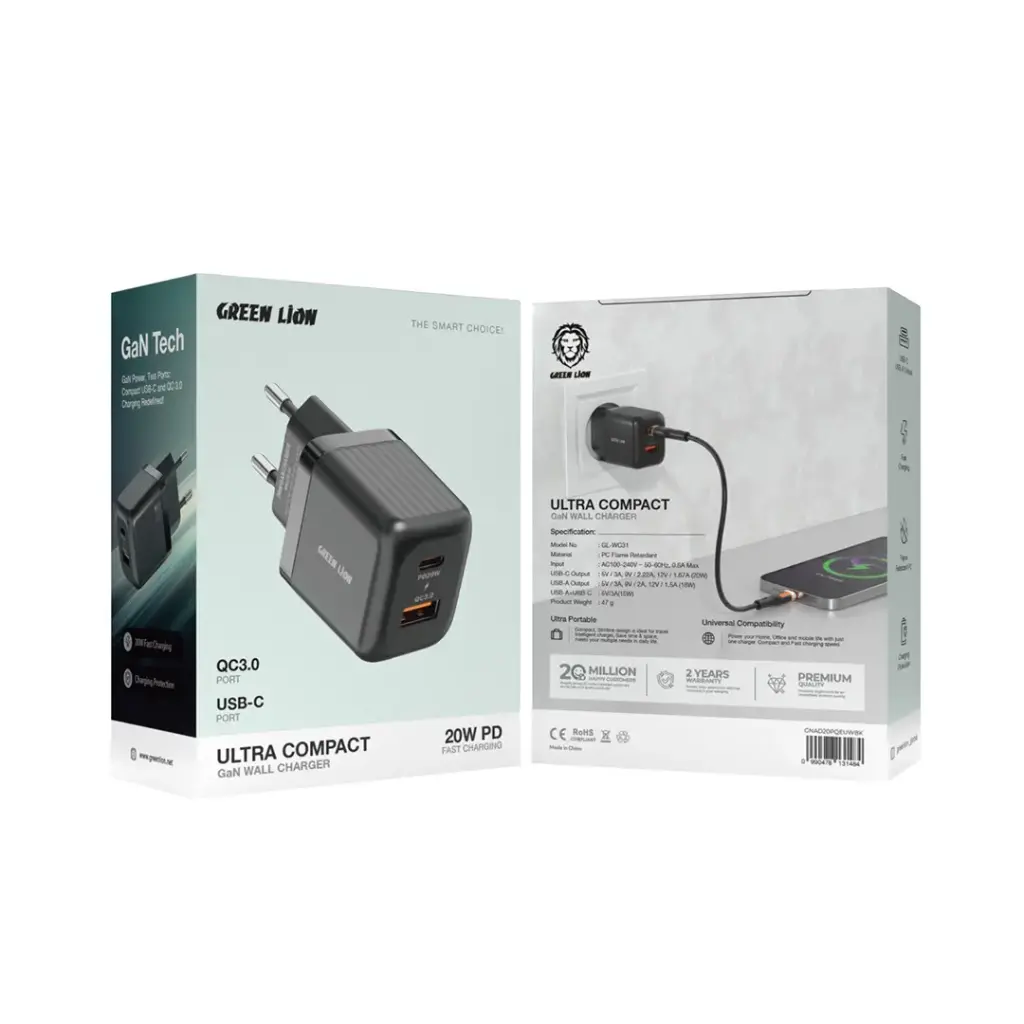 Green Lion Ultra Compact GaN Wall Charger EU Pin A+C 20W