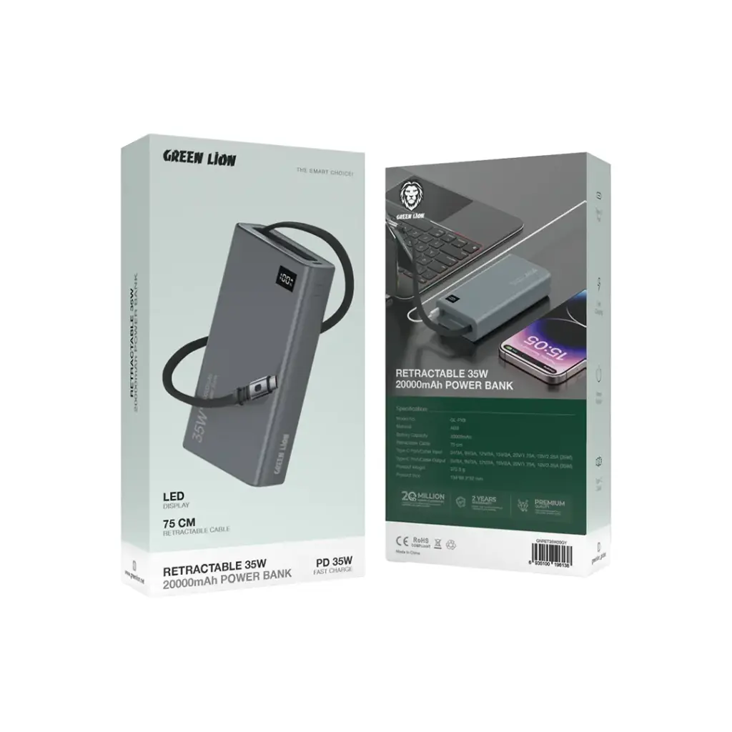 Green Lion Retractable 35W 20000mAh Power Bank