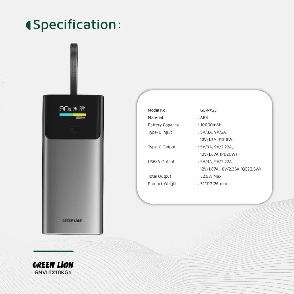 Green Lion Voltix 10000mAh Power Bank PD20W