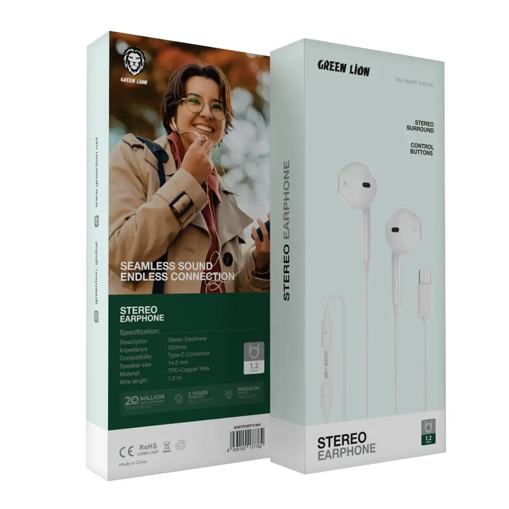 Green Lion Wired Stereo Earphones with Type-C Connector