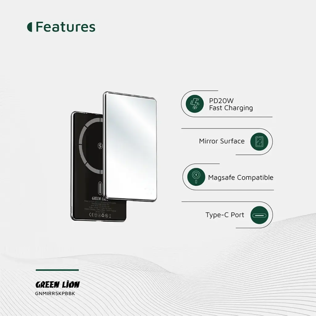 Green Lion Mirror Design 5000mAh Power Bank