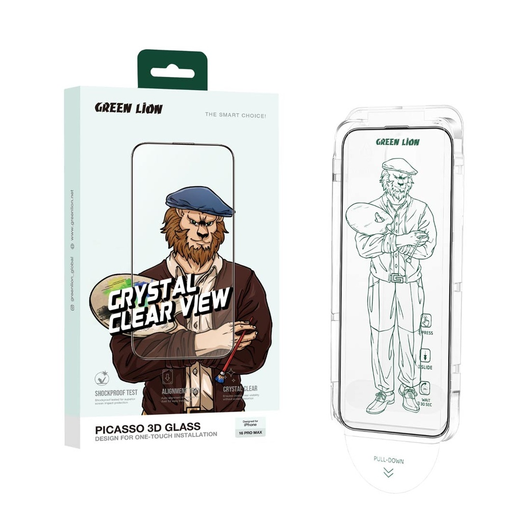 Green Lion Picasso 3D Glass With Alignment Tray for iPhone 15 & 16 Series