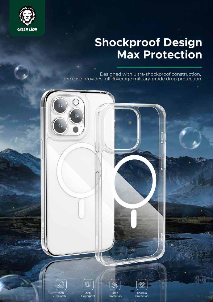 Green Lion Magsafe Crystal Clear Case for iPhone 15 Pro Max - Clear