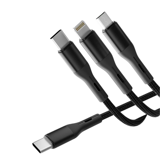 Green Lion 3 In 1 Fast Charging Braided Cable 1.2m